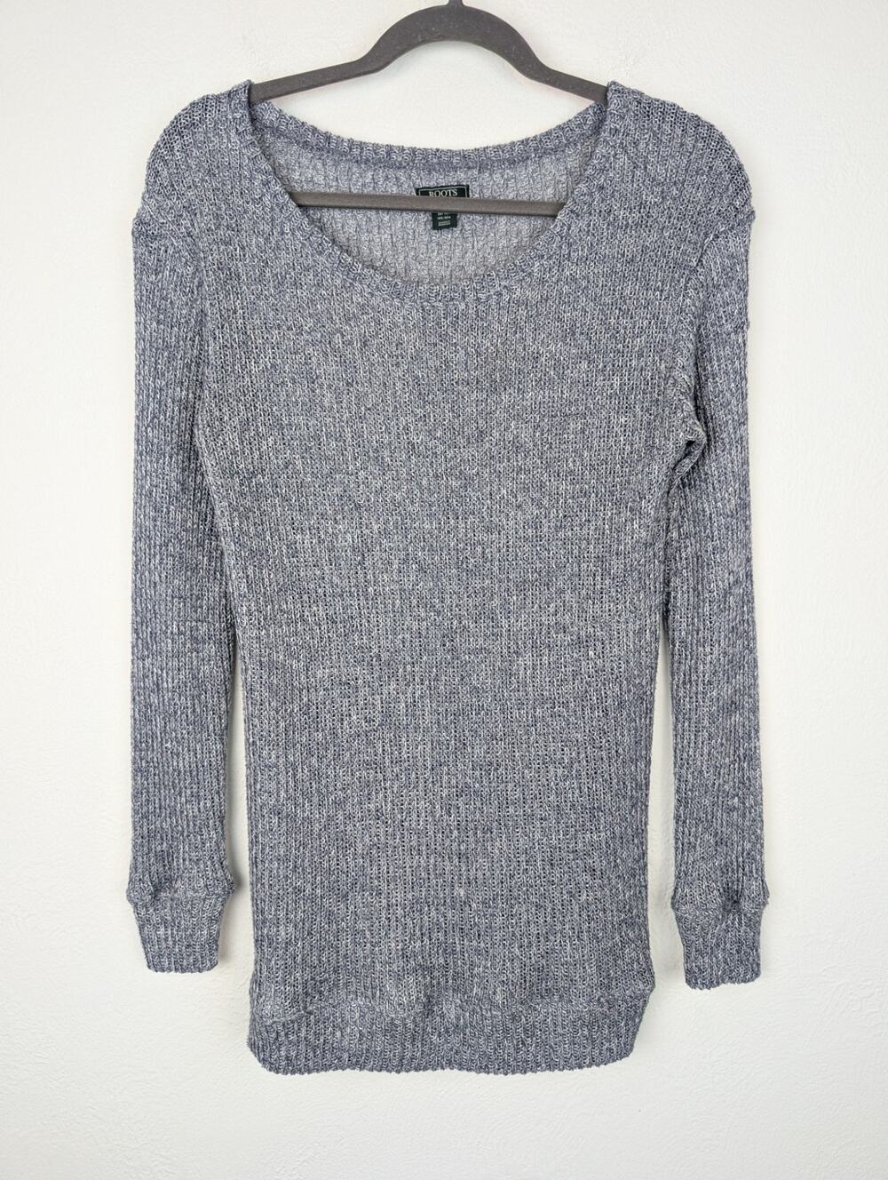 Roots Canada Sweater Open Knit Granola Gorpcore Folksy Fall Winter Blue Size M